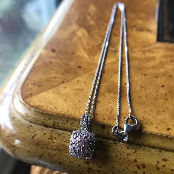 Natural Pink Sapphire Sterling Silver Necklace - Picture 2 of 8